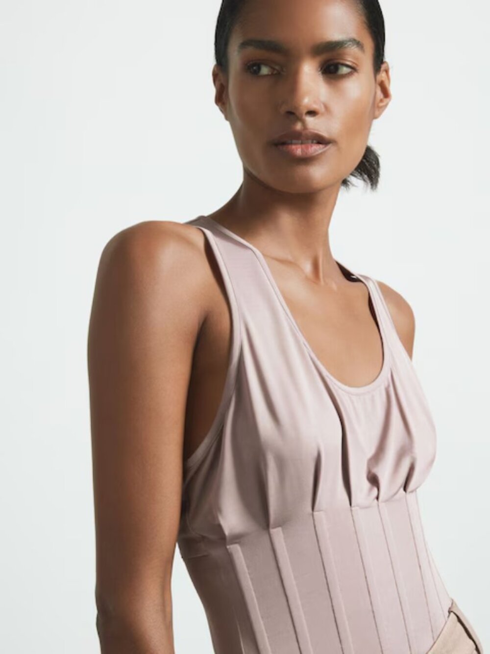 REISS Atelier Fernanda Corset Detail Scoop Neck Vest – Mink – US 6 / UK 8 NWOT